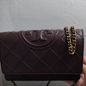 Tory Burch Brown Quilted Leather Chain Bag